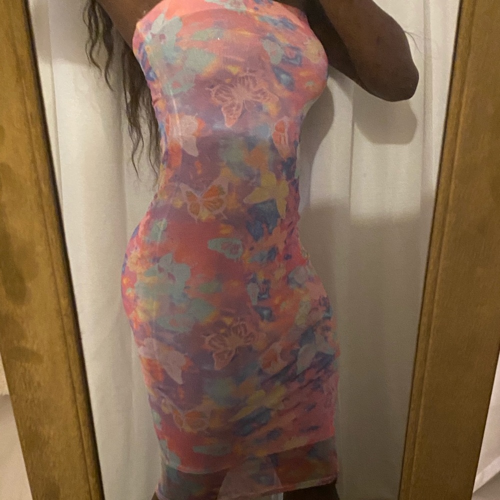 NWT two layered multi pastel colored bodycon dress
